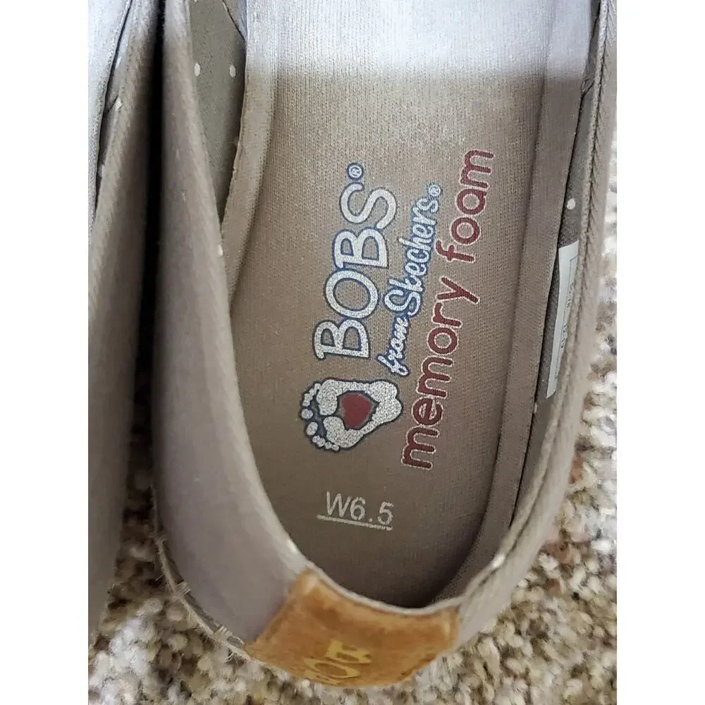 Bobs From Skechers Size 6.5 Memory Foam Espadrille Shoes Taupe textile cushioned